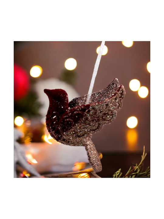 Birdie Plastic Burgundy Christmas Tree Ornament 11x10cm