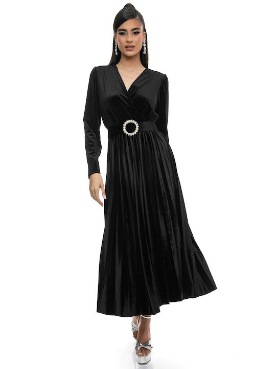 RichgirlBoudoir Midi Βραδινό Φόρεμα Βελούδινο Κρουαζέ Μαύρο