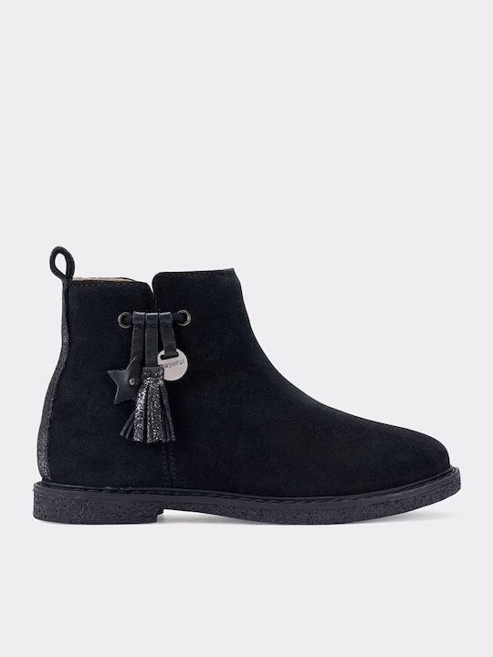 Suede Kids Boots with Zipper Black