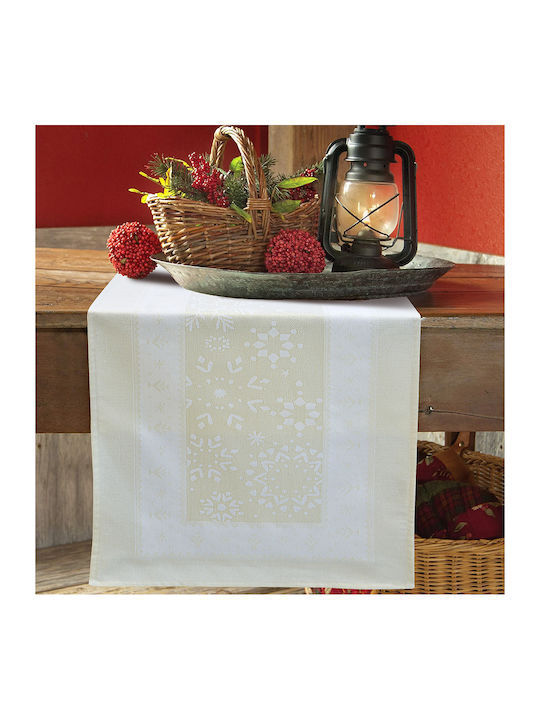 Lino Home Christmas Tablecloth Runner Fabric Beige L160xW47cm.