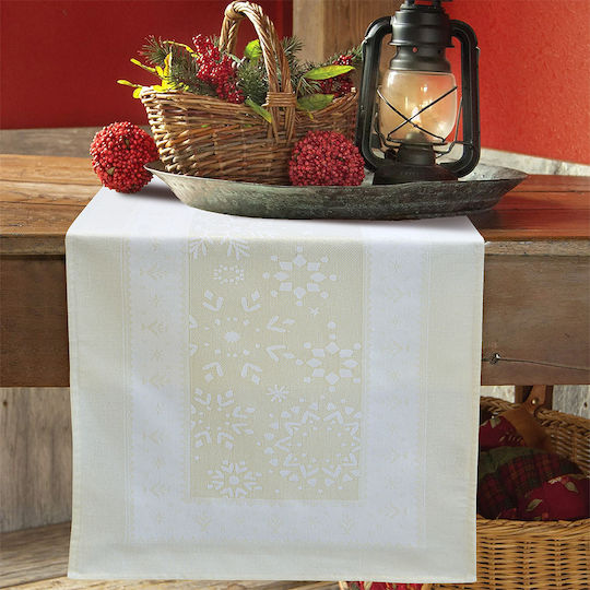 Lino Home Christmas Tablecloth Runner Fabric Beige L160xW47cm.