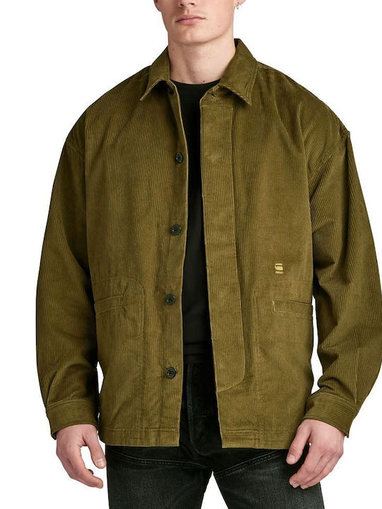 Timber Langärmeliges Zeichenfolge Overshirt in Breite Linie Khaki