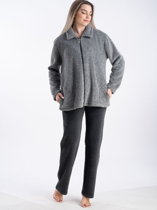 Relax Anatomic Long Women's Cardigan with Zipper Grey