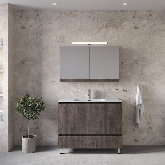 Furnibath Шкаф със Мивка & Огледало Д101xШ46xВ72см Сив
