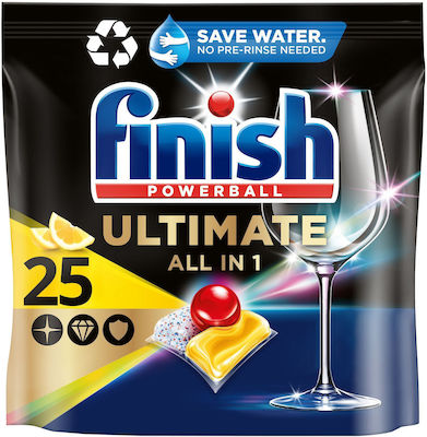 Finish Ultimate All In One 25 Κάψουλες Πλυντηρίου Πιάτων με Άρωμα Λεμόνι 322gr