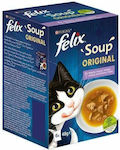 Purina Felix Soup Original Nasses Katzenfutter für Katze in Beutel mit Rindfleisch, Huhn und Thunfisch 6x48gr