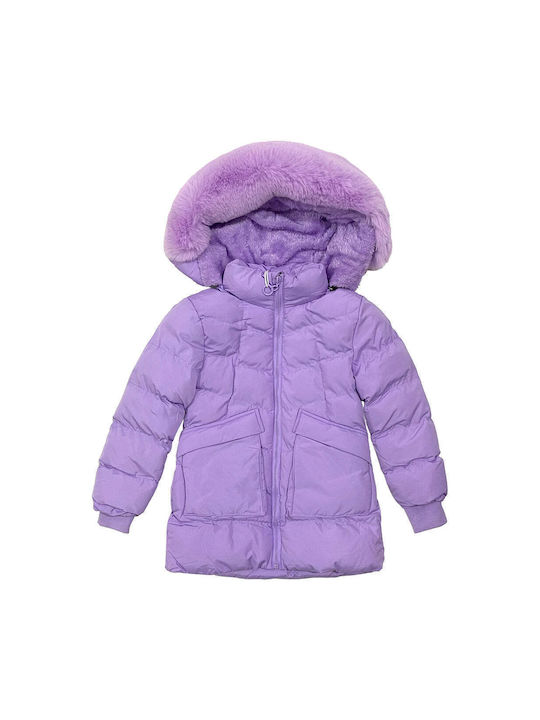 Ustyle Kids Quilted Jacket Long with Lining & Hood Lila.