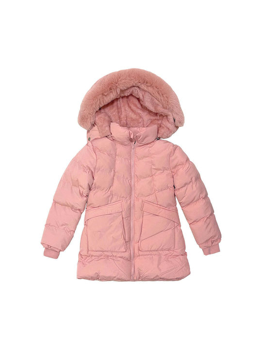 Ustyle Kinderjacke Lang mit Futter & Kapuze Ροζ.