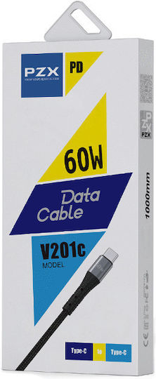PZX USB 2.0 Cable USB-C male - USB-C 60W PD Μαύρο 1m 714