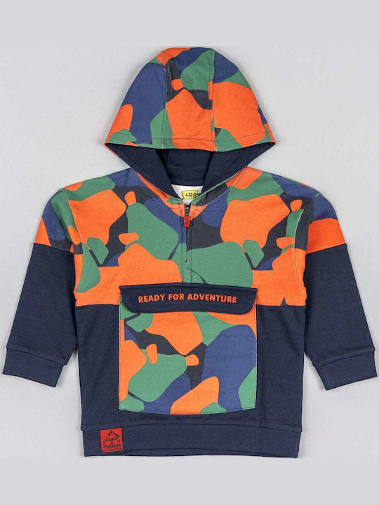 Fleece Παιδικό Φούτερ με Κουκούλα και Τσέπες Μπλε Σκούρο
