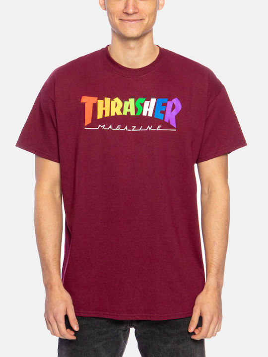 Thrasher Rainbow Mag Bluza Bărbătească cu Mânecă Scurtă Maroon