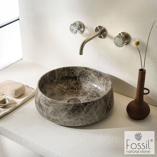 Fossil Επικαθήμενος Νιπτήρας Μαρμάρινος 42x42x14cm Emperador Pale