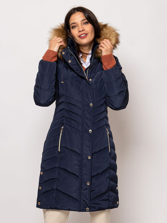 Heavy Tools Women's Short Puffer Jacket for Winter Blue Navy