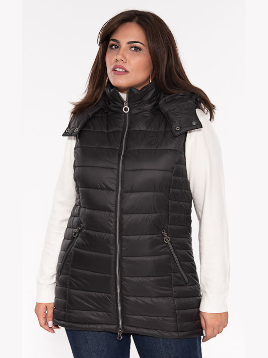 Navigazione Women's Short Puffer Jacket for Winter with Hood BLACK