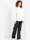 Damen Stoff Cargo Hose in Weitem Schnitt Dark Grey