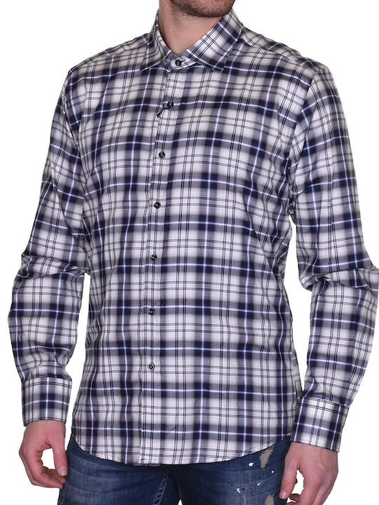 Firenze Men's Shirt Long Sleeve Checked Blue