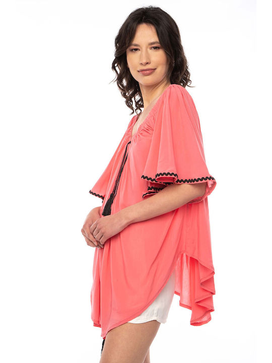E-shopping Avenue Damen Bluse Kurzärmelig Pink