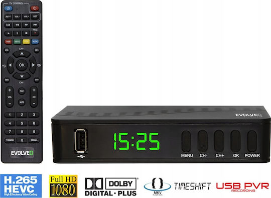 Evolveo Alpha T2 DT-3055-T2-HEVC Mpeg-4 Digital Receiver HD (720p) with PVR (Record to USB) Function Connections SCART / HDMI / USB