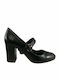 Leather Black High Heels with Strap