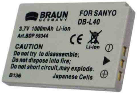 Braun Phototechnik Μπαταρία Φωτογραφικής Μηχανής 59344 Ιόντων-Λιθίου (Li-ion) 1000mAh Συμβατή με Sanyo
