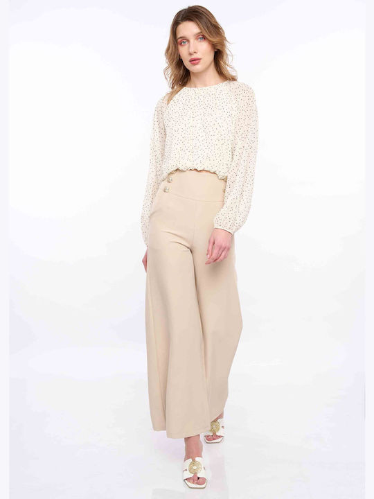 E-shopping Avenue Women's Crop Top Long Sleeve Polka Dot White