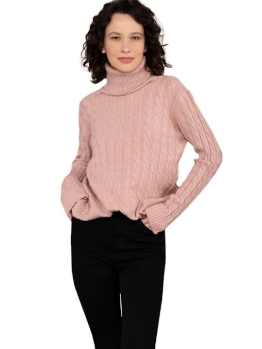 E-shopping Avenue Women's Long Sleeve Pullover Turtleneck Pink
