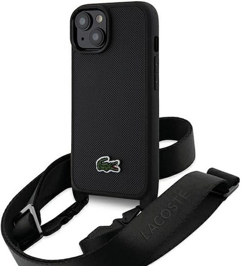 Lacoste Iconic Petit Pique Crossbody Задна корица Пластмаса с Каишка Черен (iPhone 15)