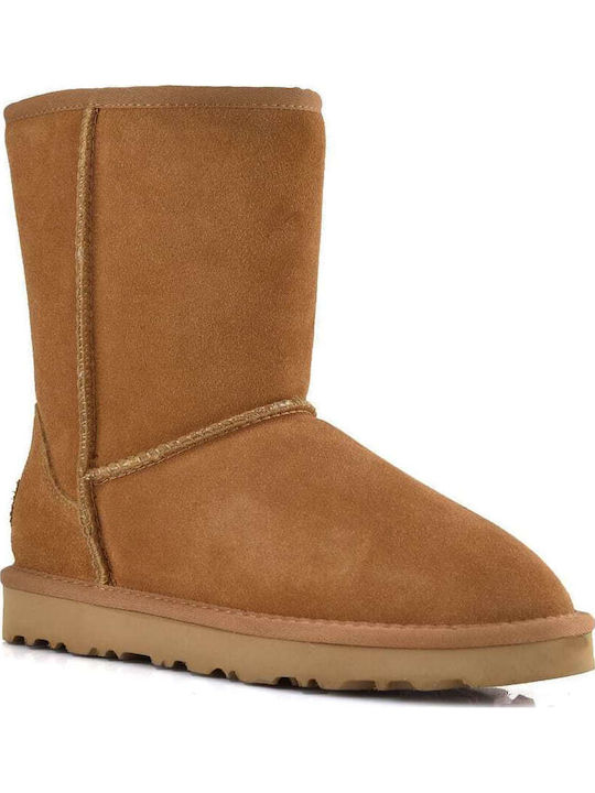 Izy Leder Damenstiefel mit Fell Tabac Braun