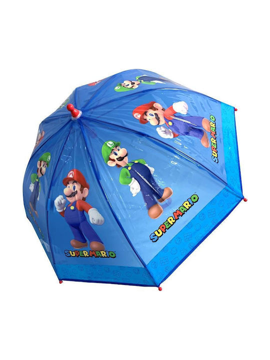 Chanos Kids Curved Handle Umbrella Mario with Diameter 45cm Transparent