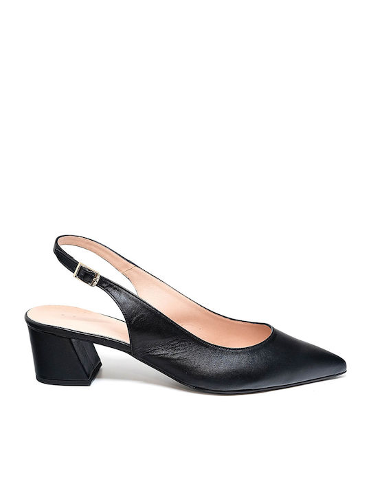 Leather Pointed Toe Black Medium Heels
