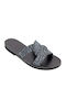 Leather Women's Flat Sandals in Black Color