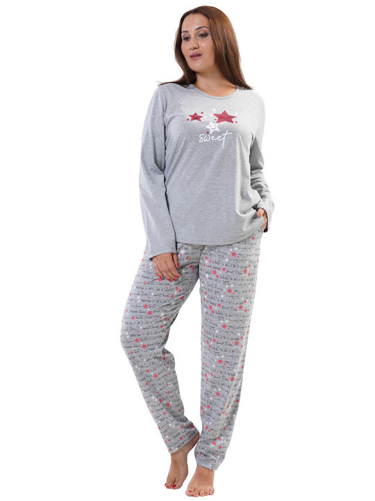 Vienetta Secret Winter Damen Pyjama-Set Grey melange (Gray melange)