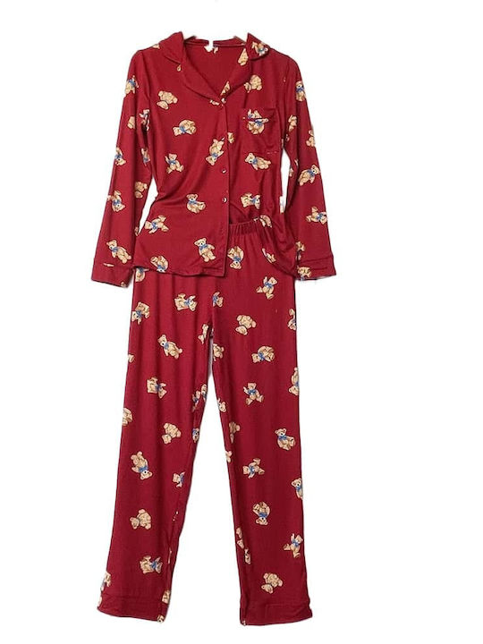 Fuanna Winter Damen Pyjama-Set Red