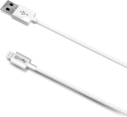 Celly Ultra Thin Regular USB-A la Cablu Lightning Alb 1m