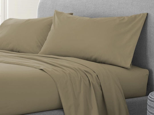 One Color Σετ Σεντόνια Υπέρδιπλα με Λάστιχο 160x200+30εκ. Μπέζ (4τμχ)