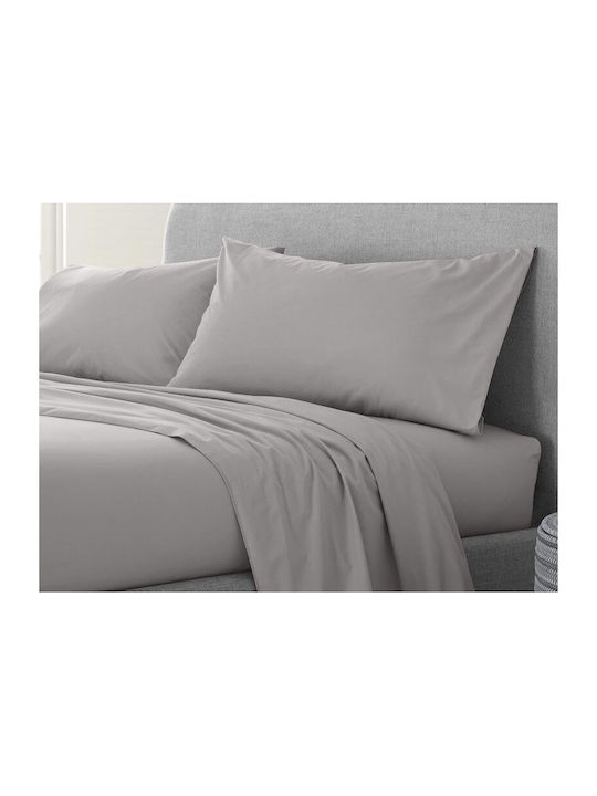 One Colour Set Super-Double Bed Sheets With Rubber Hugger 160x200+30cm Light Gray 4 Pieces