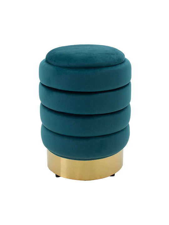 Stool For Living Room With Storage Space Upholstered with Fabric Dazzle Petrol-Gold 36x36x44cm