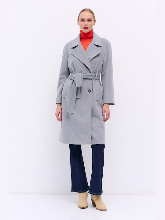 Matis Fashion Γυναικείο Γκρι Παλτό με Κουμπιά