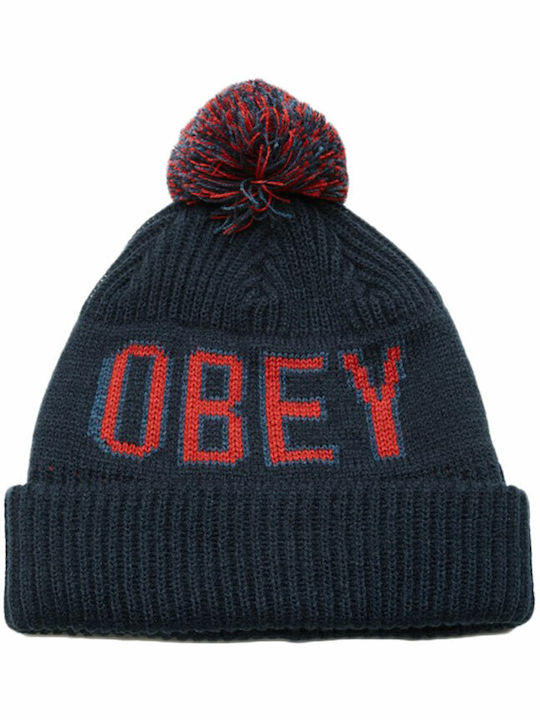 Obey Pom Pom Beanie Unisex Beanie Knitted in Blue color