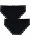 Βαμβακερά Femei Slip 2Pack cu Dantelă Black