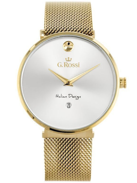 G.Rossi Herrenuhr 39mm Batterie mit Gold Metallarmband