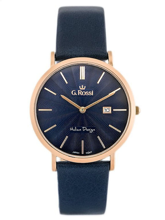 G.Rossi Herrenuhr 36mm Batterie mit Blau Lederarmband