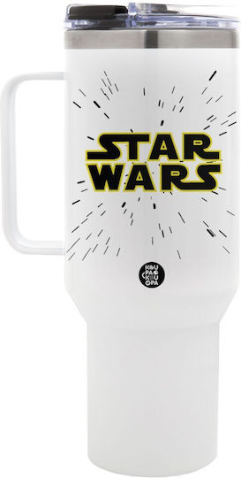 Koupakoupa Star Wars Handled Tumbler Θερμός Ανοξείδωτο BPA Free 1.2lt Λευκό με Καλαμάκι και Λαβή