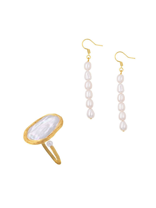 Margaritari Gold Plated Silver Set Earrings with Pearls