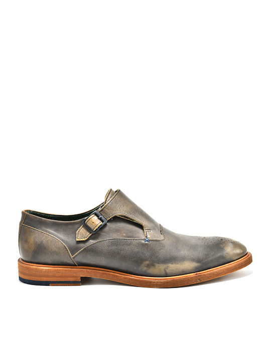 EXCEED Men's Leather Monk Shoes Gray