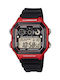 Casio Digital Watch Chronograph Battery with Black / Black Rubber Strap