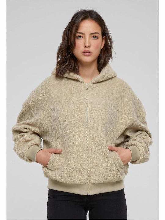 Damen Bluse Sherpa Langärmelig Beige