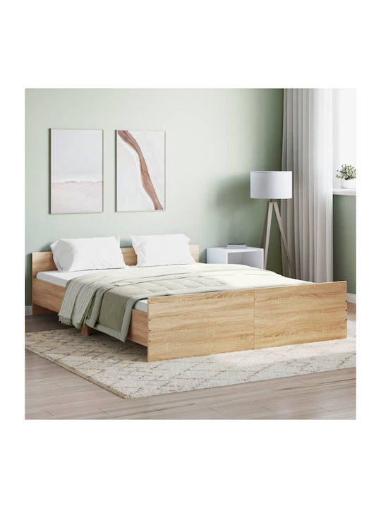 Κρεβάτι Διπλό Ξύλινο Sonoma Δρυς με Τάβλες για Στρώμα 140x200cm