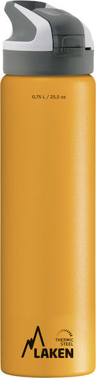 Laken Πώμα Μπουκάλι Θερμός Ανοξείδωτο BPA Free 750ml Κίτρινο με Καλαμάκι