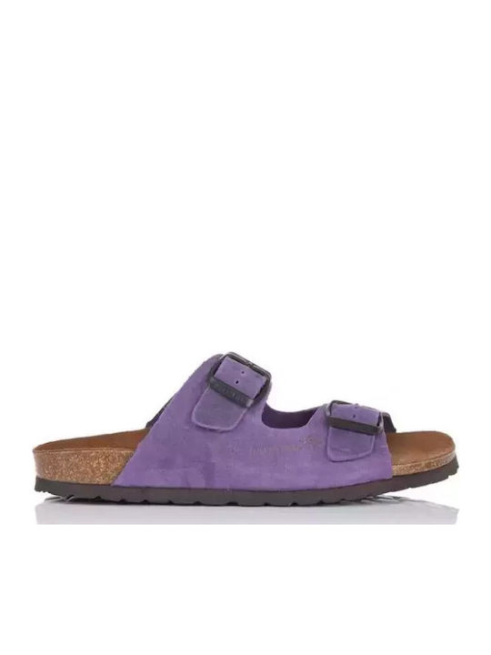 Leder Flache Sandalen für Damen in Lila Farbe